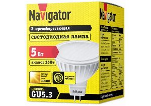 Лампа св/д LED MR16 05W 3000K GU5,3 тепл. свет Navigator 94 263